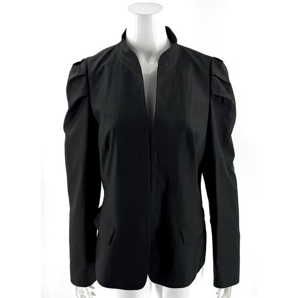 Lafayette 148 Blazer Jacket Womens Sz 12 Black Ruched Shoulder Hook Eye Closure - Picture 1 of 8